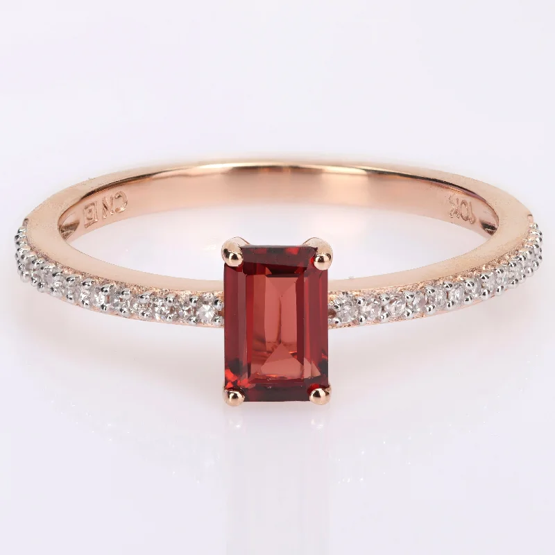 simple wedding rings for women -Miadora 10k Rose Gold Octagon-cut Garnet and 1/10ct TDW Diamond Birthstone Ring