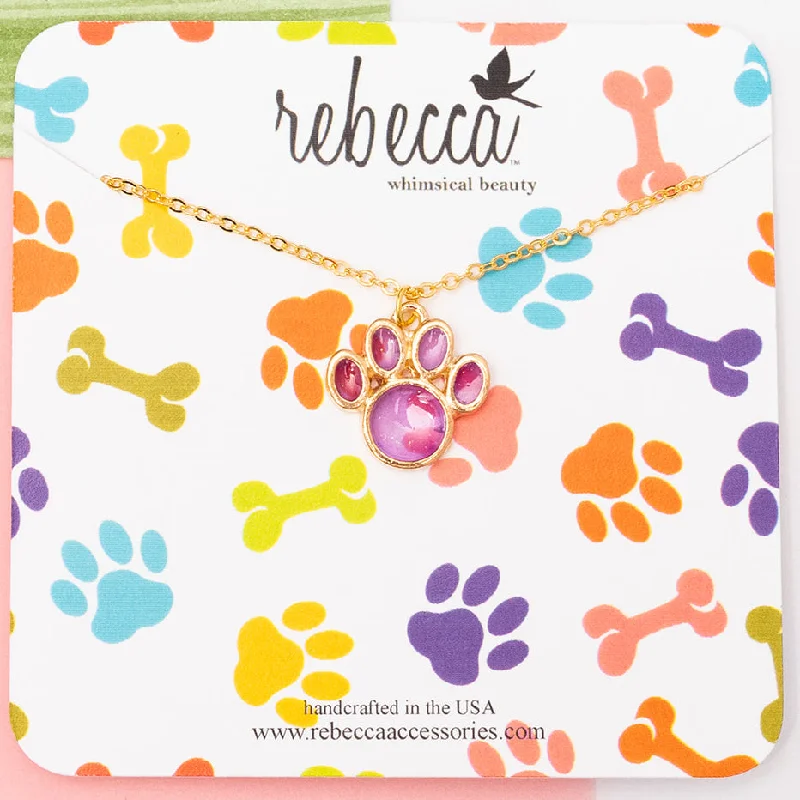 gemstone drop necklaces -Paw Print Enamel Charm Necklace