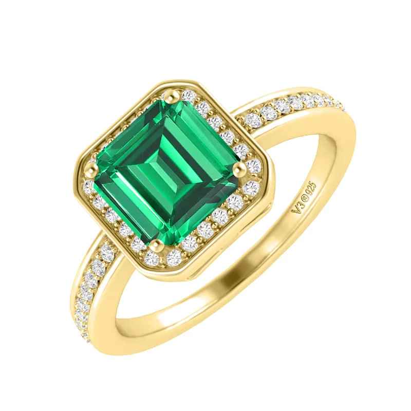 heart diamond rings for women -Gold Over Sterling Silver 1.10ct Emerald and White Topaz Halo Ring