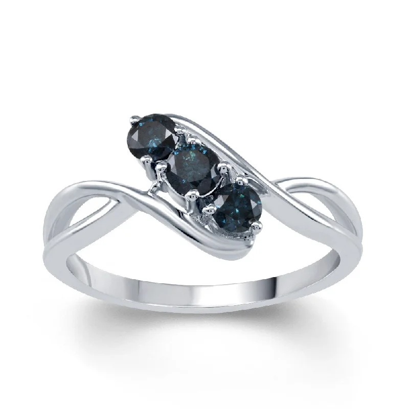 unique engagement rings for women -Sterling Silver 1/2ct TDW Blue Diamond 3-stone Ring