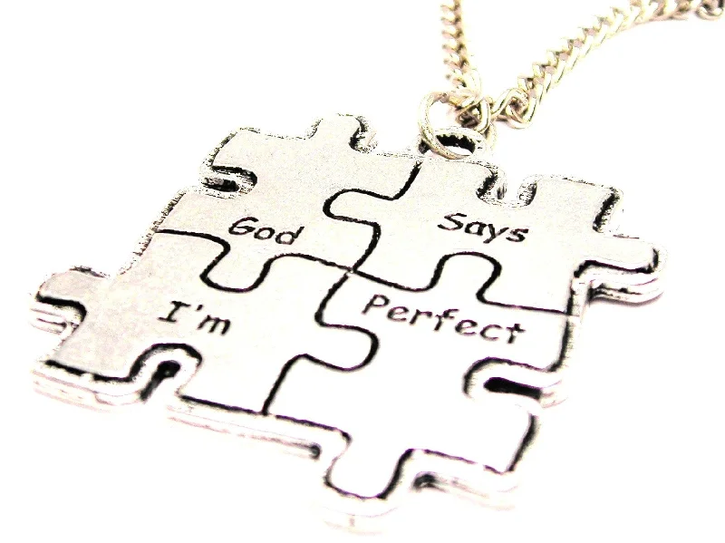 vintage bridal necklaces for women -God Says I'm Perfect Autism Large Single Charm Necklace