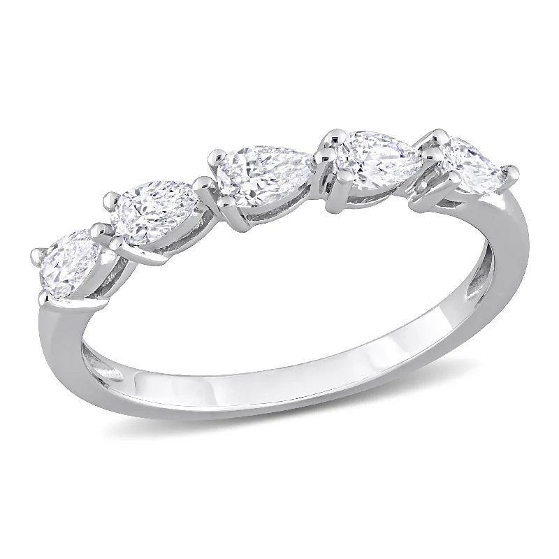 wedding bands with diamonds -Miadora 1/2ct TDW Pear Shape Diamond Semi-Eternity Ring in 14k White Gold