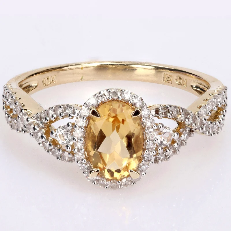 vintage engagement rings -Miadora 10k Yellow Gold Citrine, White Sapphire and 1/3ct TDW Diamond Halo Infinity Ring