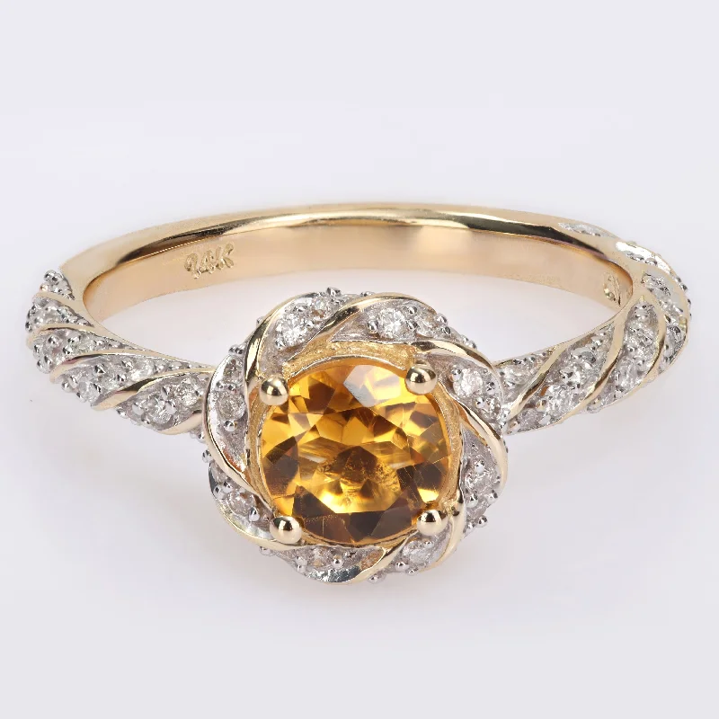 vintage wedding rings for women -Miadora Citrine and 1/4ct TDW Diamond Swirl Halo Ring in 14k Yellow Gold