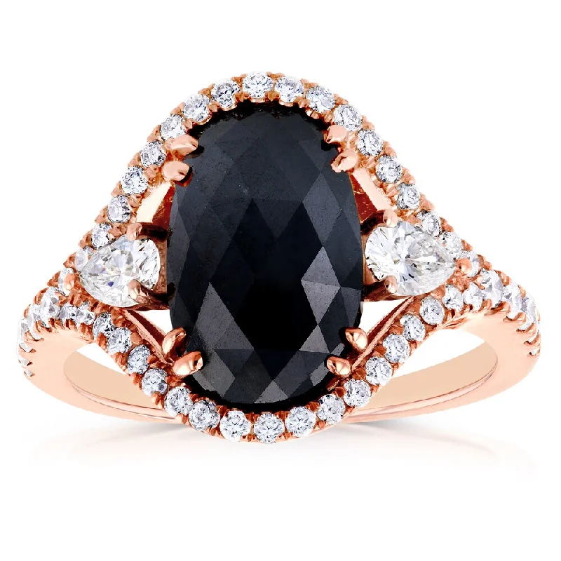 anniversary rings with gemstones -Annello by Kobelli 18k Rose Gold 3 7/8ct TDW Black and White Diamond Vintage Oval Ring