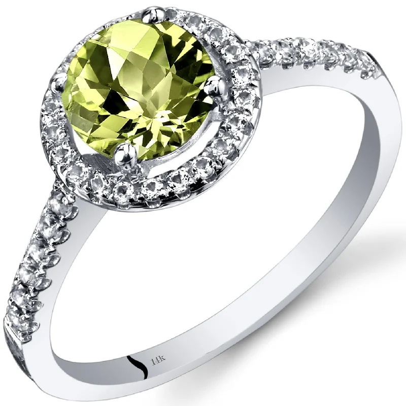 large statement rings -14k White Gold 1.34ct Peridot and White Topaz Ring