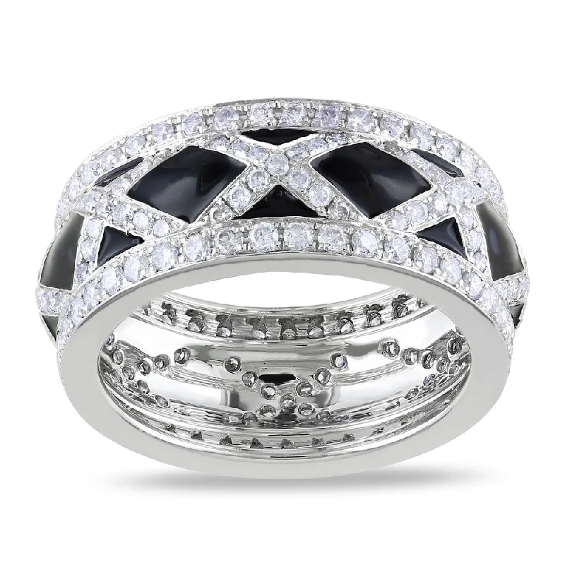 chunky rings for women -Miadora 14k White Gold 1 1/2ct TDW Black Enamel Diamond Fashion Ring