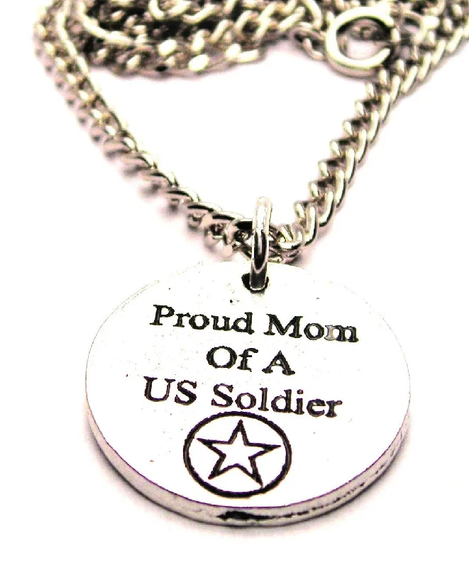 sterling silver necklaces for women -Proud Mom Of A Us Soldier Single Charm Necklace