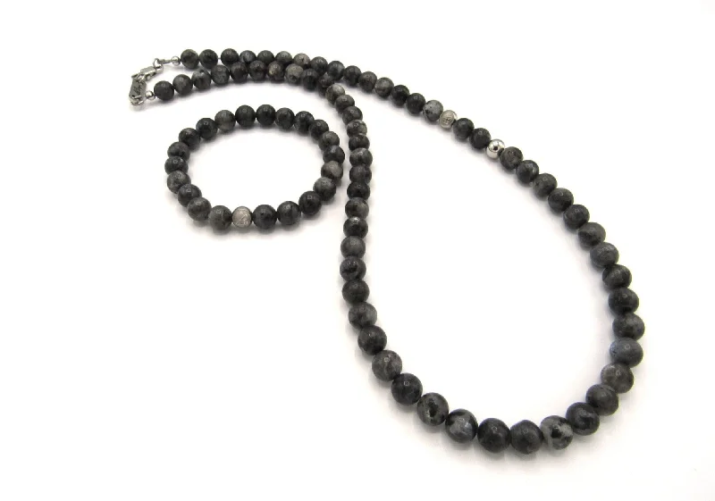 minimalist necklaces for women -Graphite LT Necklace and Bracelet Set