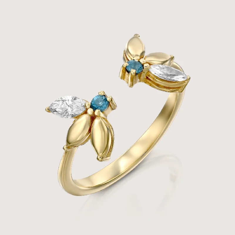 gold rings for women -Enlarged Jeanne Bécu Open Gold Ring With Diamonds & Blue Topaz