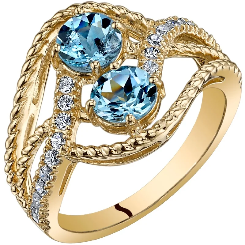 infinity rings for women -14k Yellow Gold 1.2ct Aquamarine and Cubic Zirconia Ring