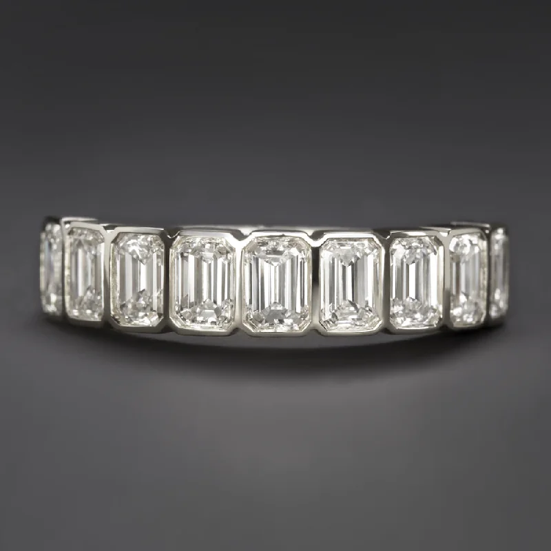 fashion wedding rings -1.80ct EMERALD CUT LAB CREATED DIAMOND WEDDING BAND BEZEL HALF ETERNITY RING