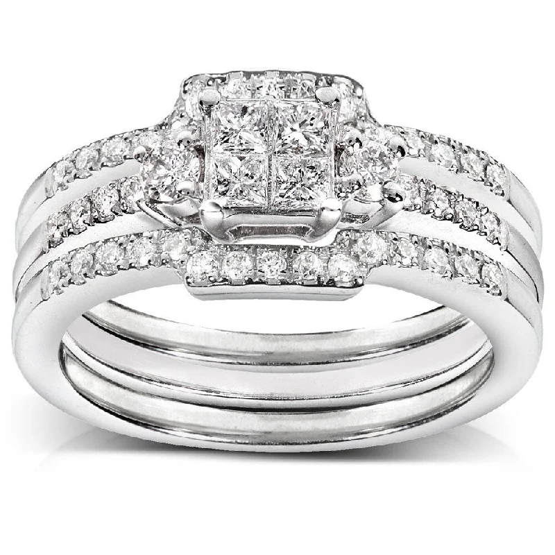 classic rings for women -Annello by Kobelli 14k White Gold 1/2ct TDW Diamond Bridal Ring Set