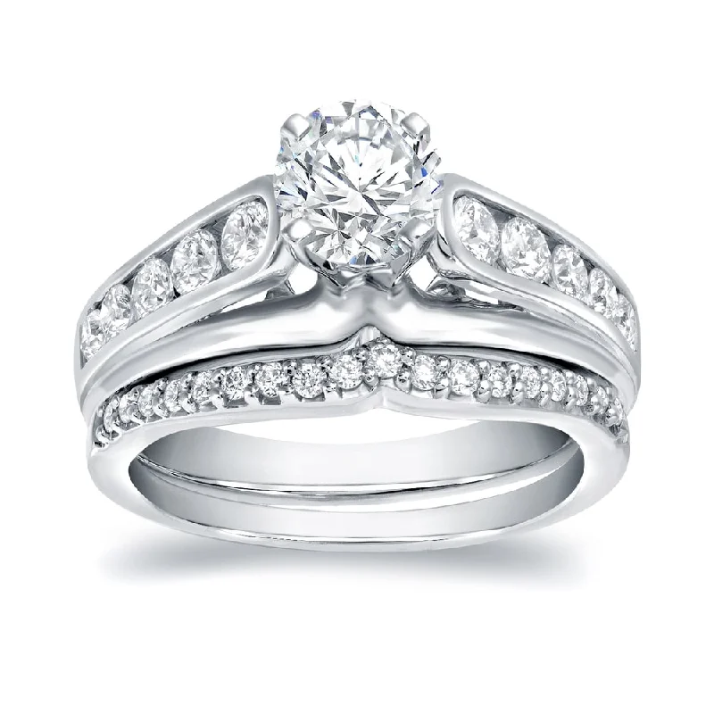 fashion promise rings -Auriya 14k Gold 14k White Gold 1 1/4ctw Certified Round Diamond Bridal Ring Set