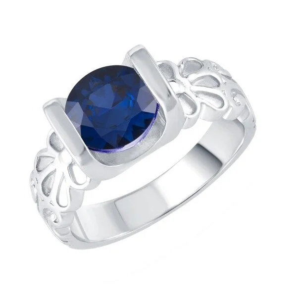 stylish rings for women -Sterling Silver with Blue Sapphire Solitaire Ring