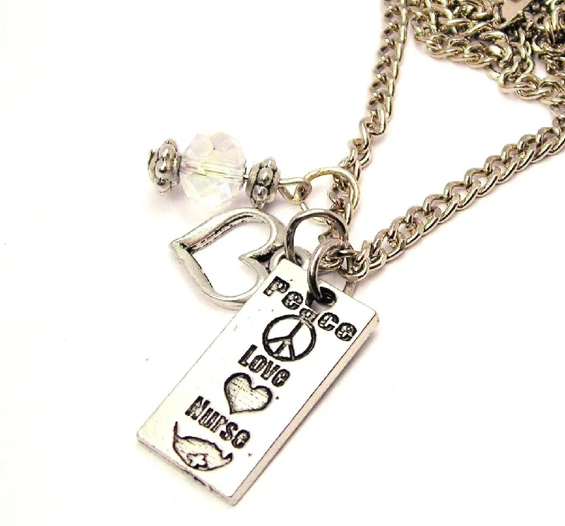 birthday gift necklaces for women -Peace Love Nurse Heart And Crystal Necklace