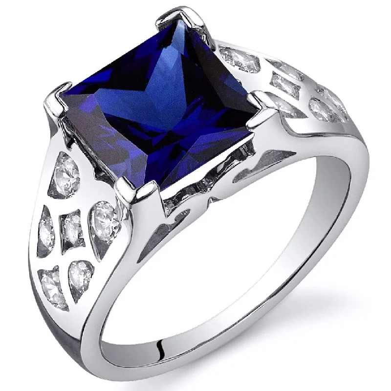 anniversary rings with gemstones -Sterling Silver 3.5 ct Created Sapphire Birthstone Ring