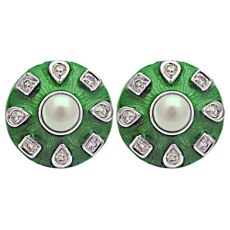 elegant earrings for women -Earrings-Fresh Water Pearl and Diamond (Enamel)