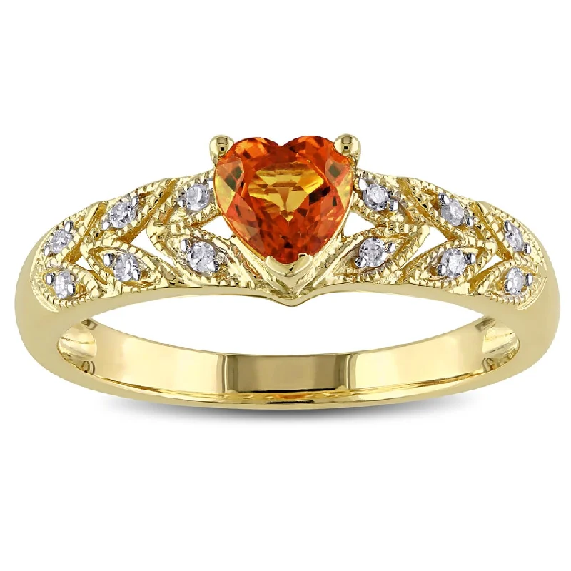 thick gold rings for women -Miadora 10k Yellow Gold Orange Sapphire and Diamond Accent Heart Ring