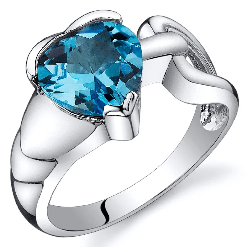 diamond cluster rings for women -Sterling Silver 2 ct Swiss Blue Topaz Solitaire Ring