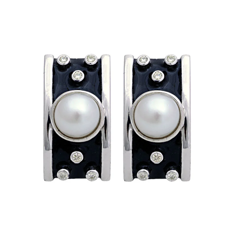 casual earrings for women -Earrings-South Sea Pearl and Diamond (Enamel)