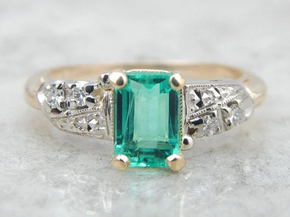 elegant diamond rings for women -Colombian Emerald and Retro Era Ring for Engagement or Cocktail Piece