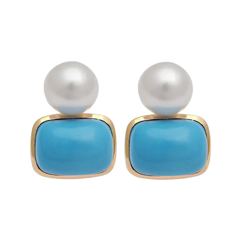 bridal earrings for women -Earrings-Turquoise and South Sea Pearl