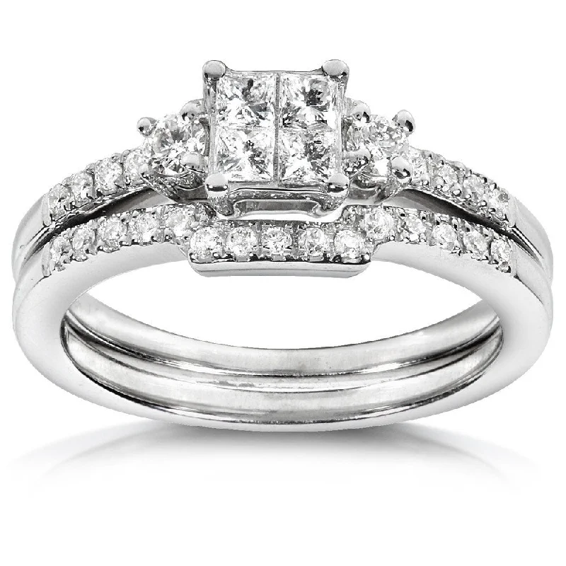 solitaire rings for women -Annello by Kobelli 14k White Gold 1/2ct TDW Diamond Bridal Ring Set