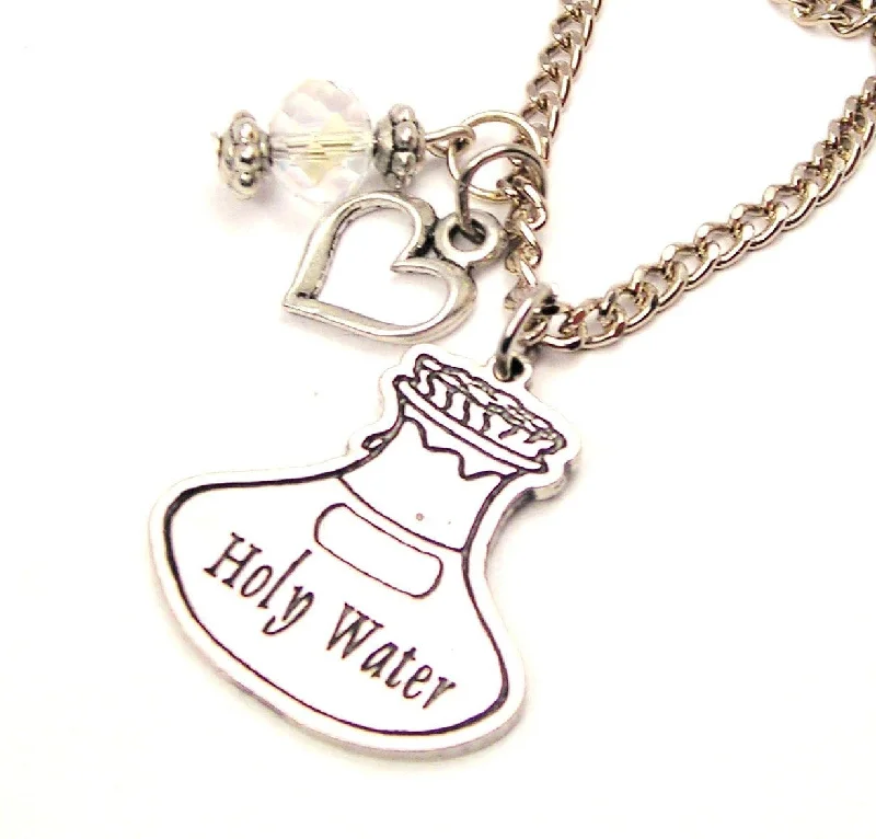 anniversary necklaces for women -Holy Water Bottle Necklace with Small Heart