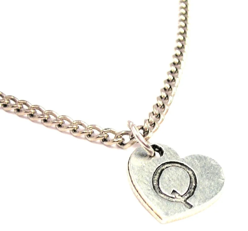 romantic necklaces for women -Heart Shaped Initial Q Single Charm Necklace