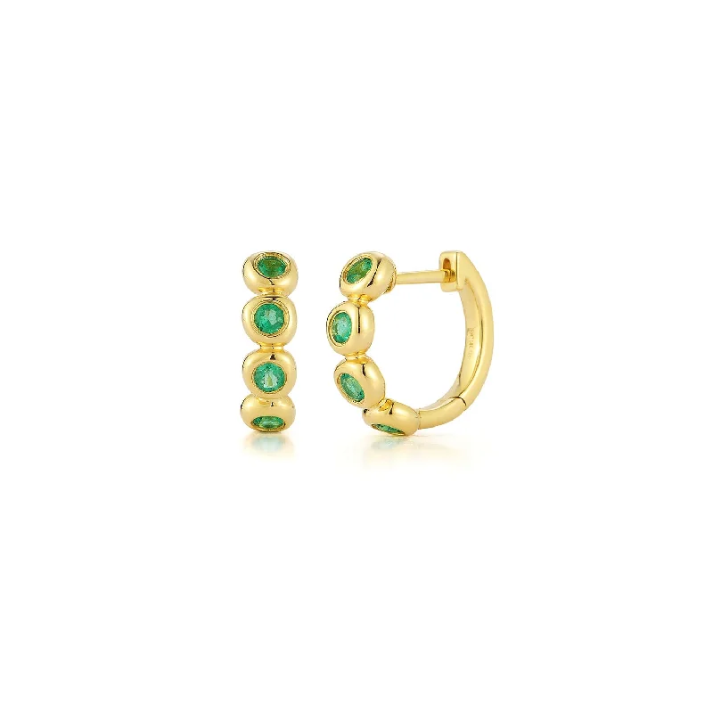 hoop earrings with diamonds -Emerald Pillow Huggie Earrings