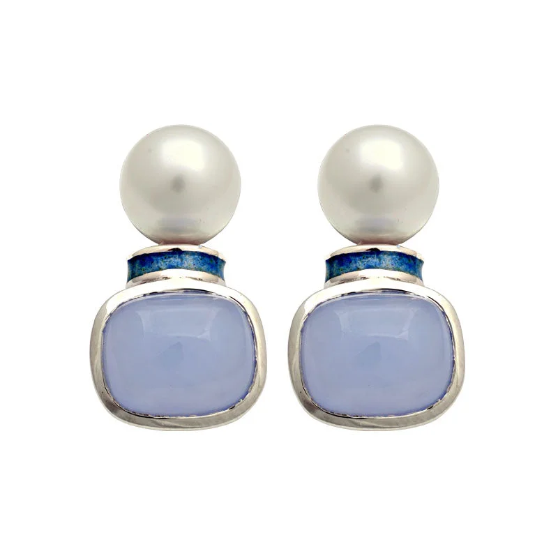 big hoop earrings for women -Earrings-Chalcedony and South Sea Pearl (Enamel)