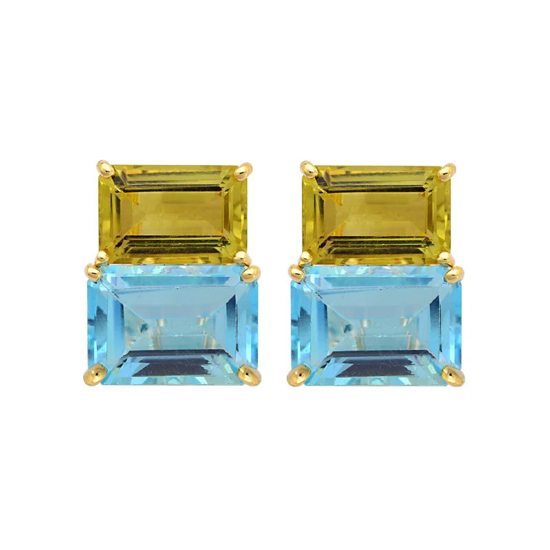 designer earrings for women -Earrings-Blue Topaz and Lemon Quartz