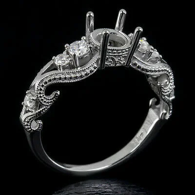 engagement rings for brides -ENGAGEMENT SETTING ROUND DIAMOND VINTAGE STYLE SEMI MOUNT RING 5.5MM - 7.7MM