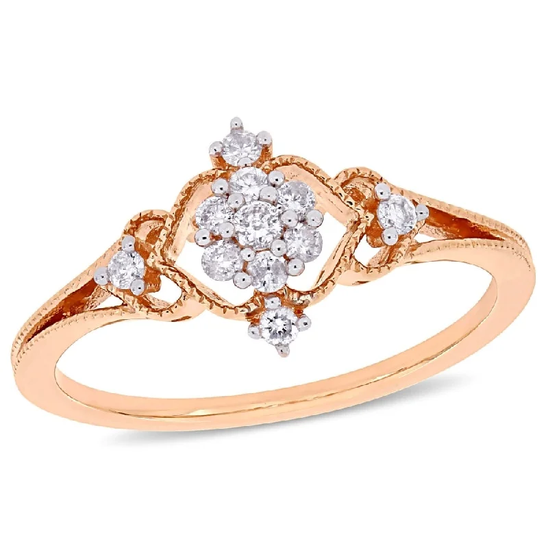 birthstone rings for women -Miadora 10k Rose Gold 1/6ct TDW Diamond Floral Cluster Vintage Ring