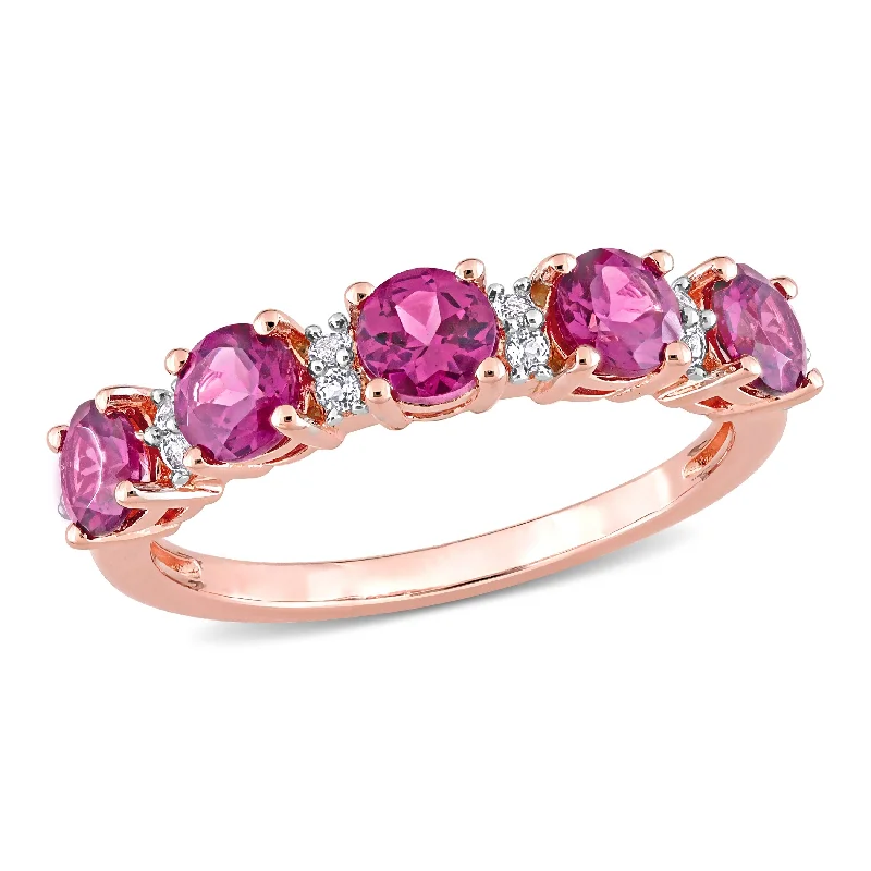 modern wedding rings for women -Miadora 1 3/5ct TGW Rhodolite and White Topaz Semi Eternity Ring in Rose Silver