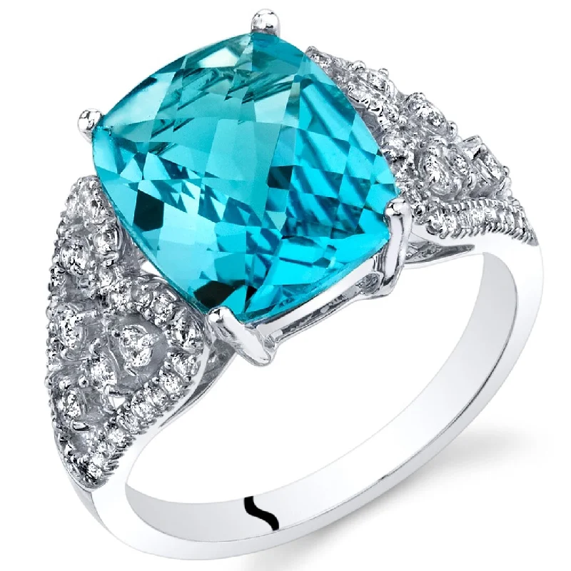 mixed metal rings for women -14k White Gold 5.18ct Swiss Blue Topaz and White Topaz Ring