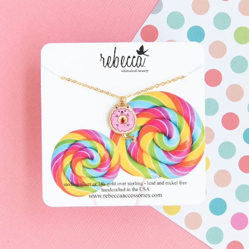 infinity necklaces for women -Donut Cat Enamel Charm Necklace Children’s Jewelry