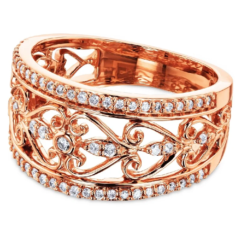 thin engagement rings -Annello by Kobelli 10k Rose Gold 1/3 Carat TDW Diamond Filigree Anniversary Ring