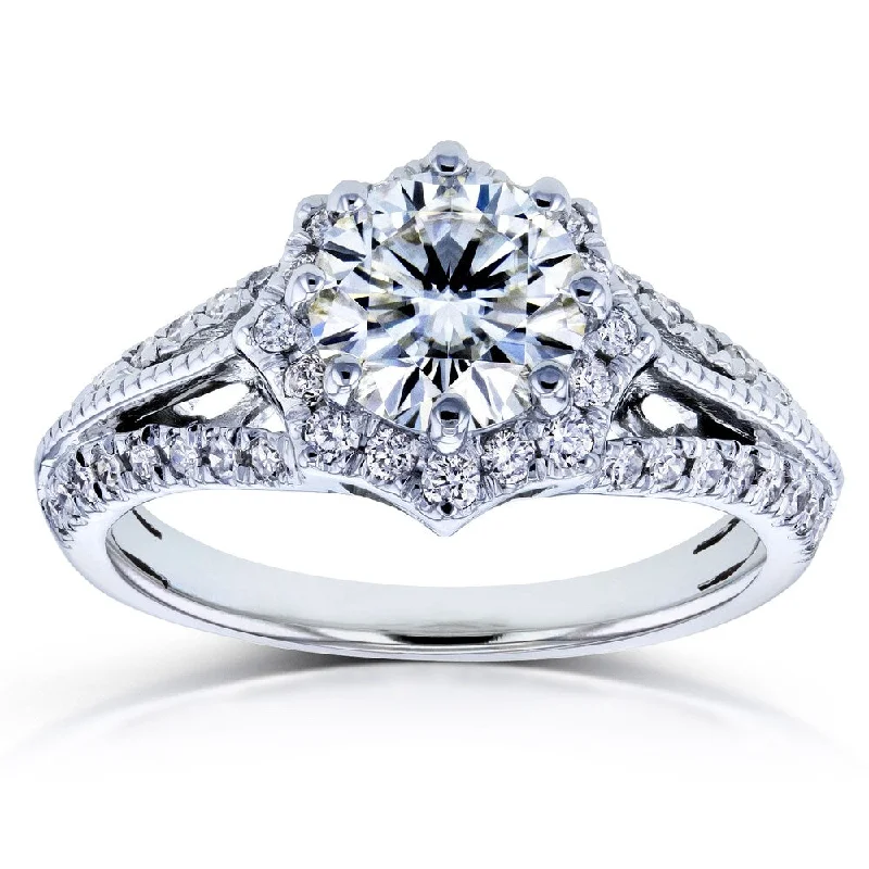 wedding rings for couples -Annello by Kobelli 14k White Gold 1 1/3ct TGW Moissanite and Diamond Star Halo Ring (H-I, I1-I2)