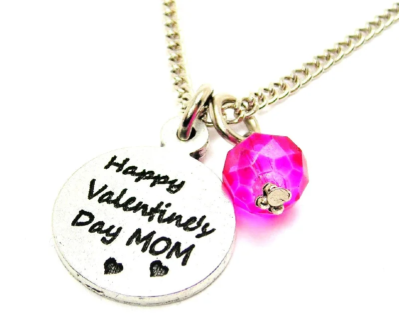 handmade pendant necklaces -Happy Valentines Day Mom Single Charm Necklace