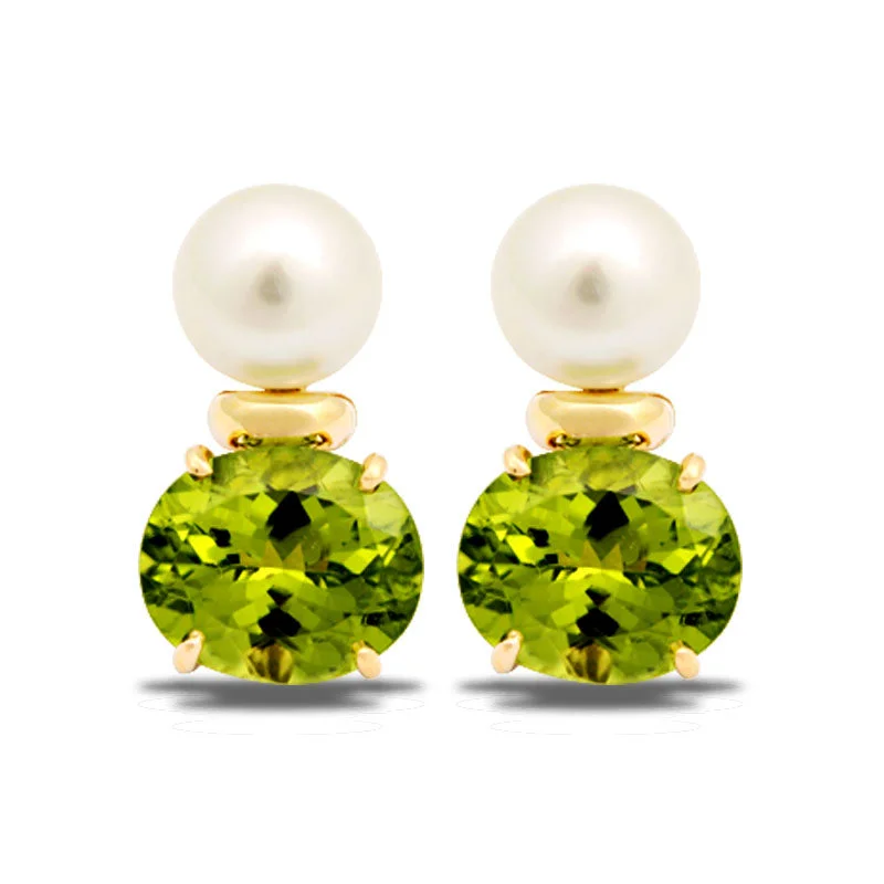 hoop earrings with diamonds -Earrings-Peridot and South Sea Pearl