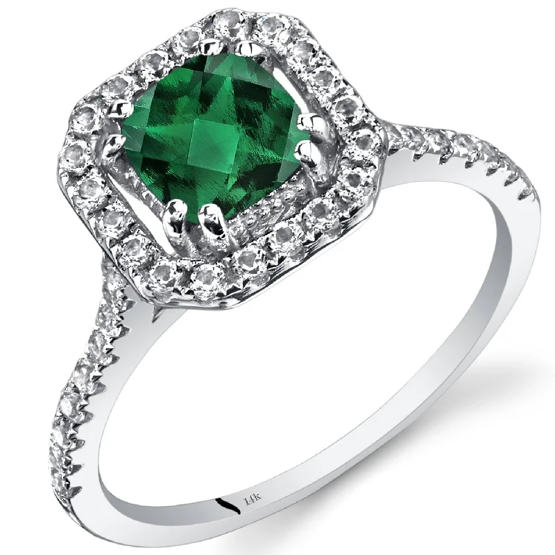 vintage diamond rings -14k White Gold 1.13ct Created Emerald and White Topaz Ring