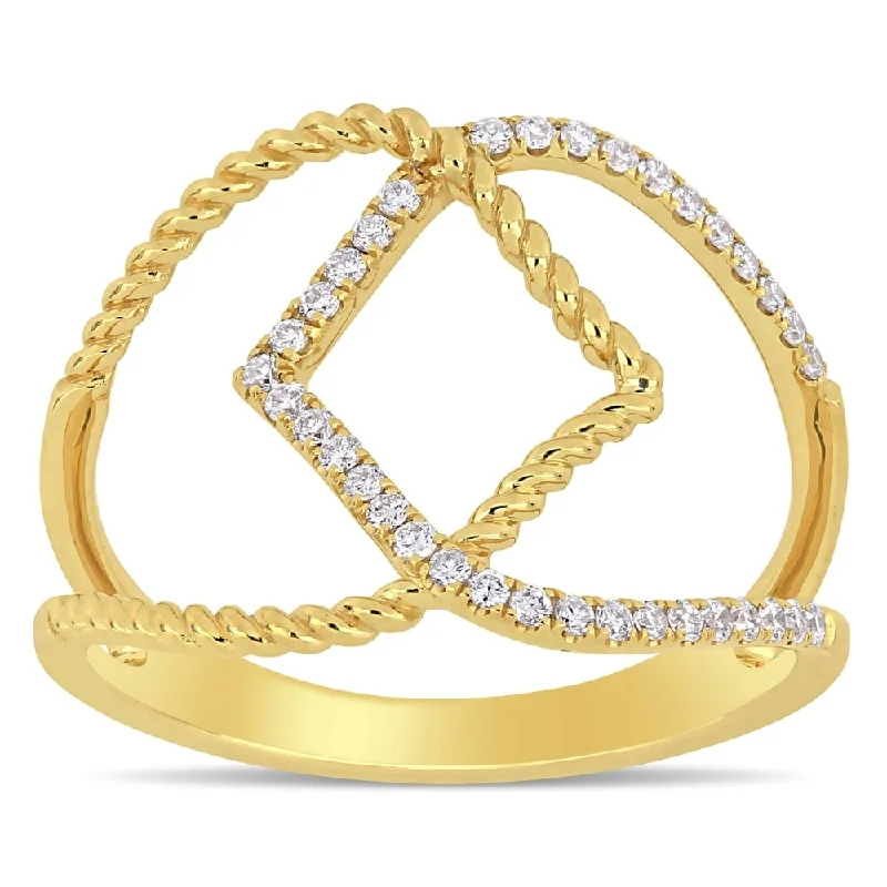 eternity rings with diamonds -Miadora 14k Yellow Gold 1/6ct TDW Diamond Interlaced Twisted Crossover Ring