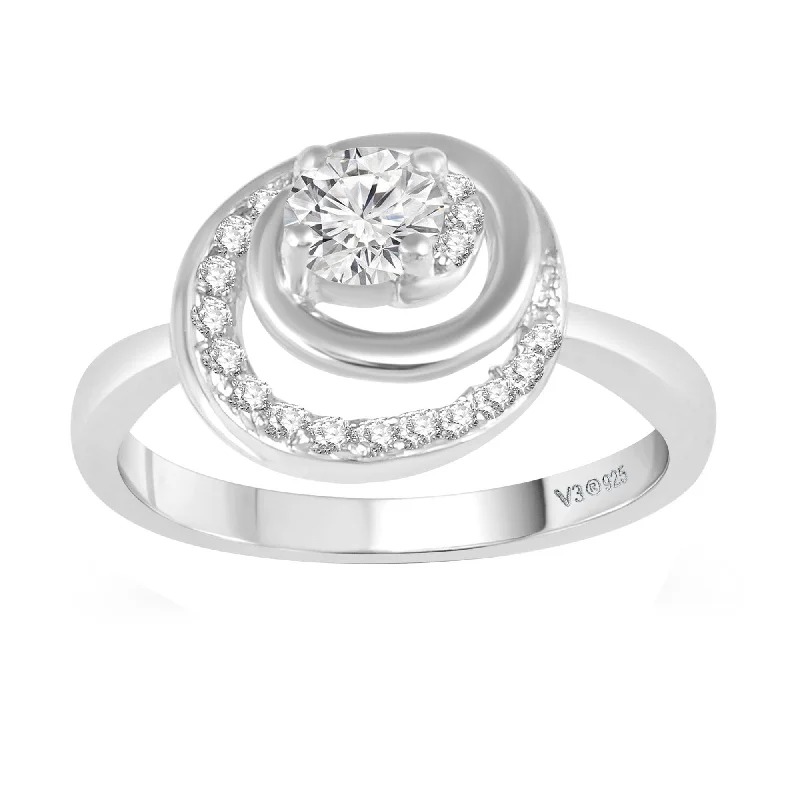 gold plated rings for women -Sterling Silver with Genuine White Diamond and White Topaz Spiral Ring