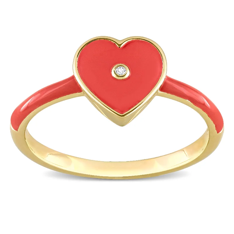 vintage rings for women -Miadora Created White Sapphire Heart Enamel Ring in Yellow Plated Sterling Silver