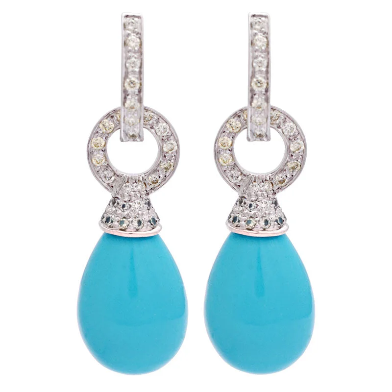 gold earrings for women -Earrings-Turquoise and Diamond