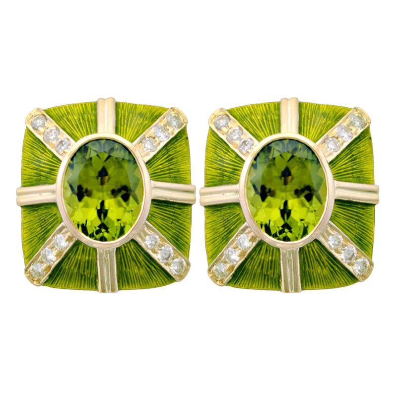 sapphire earrings for women -Earrings-Peridot and Diamond (Enamel)