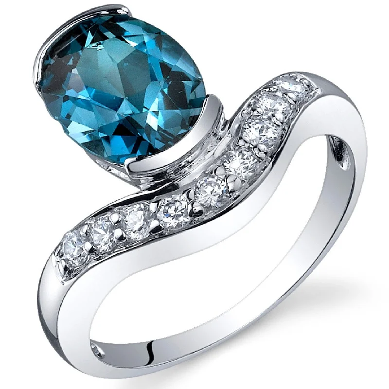 pearl rings for women -Sterling Silver 2 ct London Blue Topaz Birthstone Ring