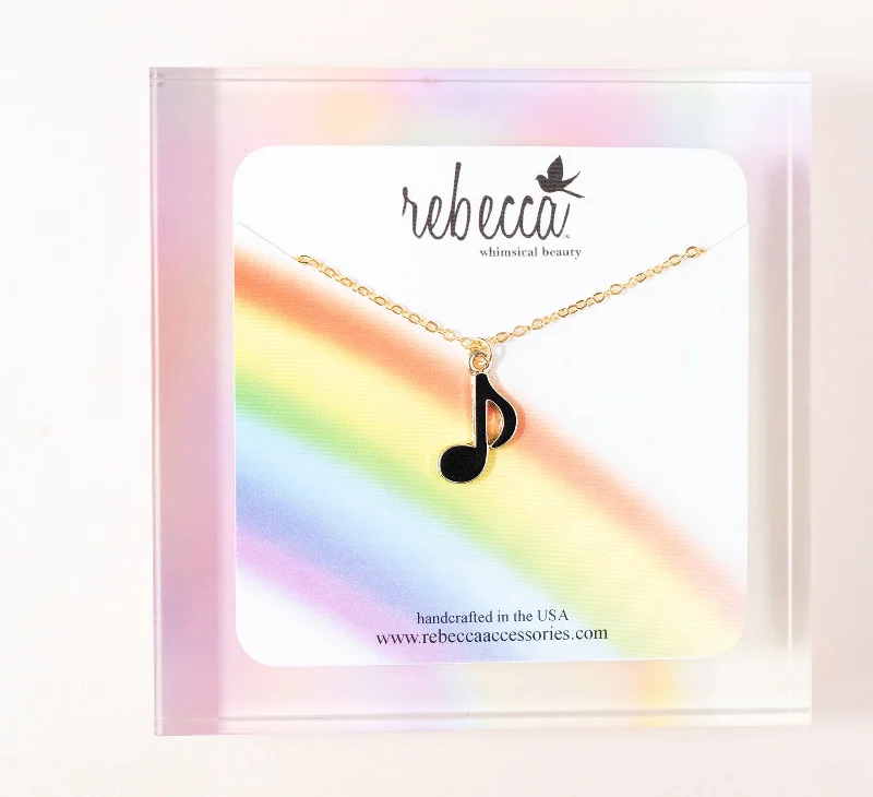 rose gold choker necklaces -Music Note Enamel Necklace - Children's